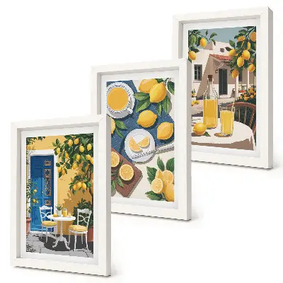 Juego de 3 cuadros decorativos de limonada con vistas italianas y patio al sol