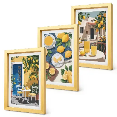 Juego de 3 cuadros decorativos de limonada con vistas italianas y patio al sol