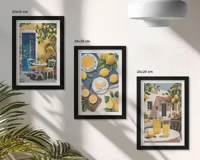 Juego de 3 cuadros decorativos de limonada con vistas italianas y patio al sol
