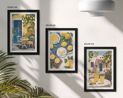 Juego de 3 cuadros decorativos Limonada con vistas italianas y un patio al sol.