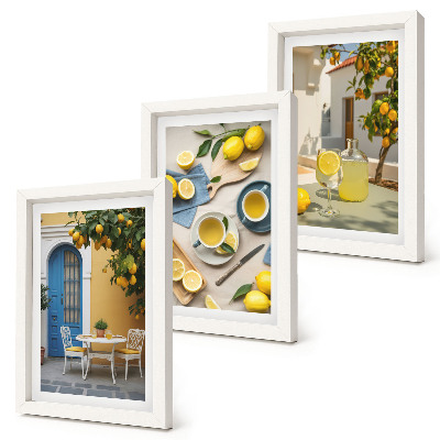 Tríptico enmarcado limones limonada puertas azules vistas de verano
