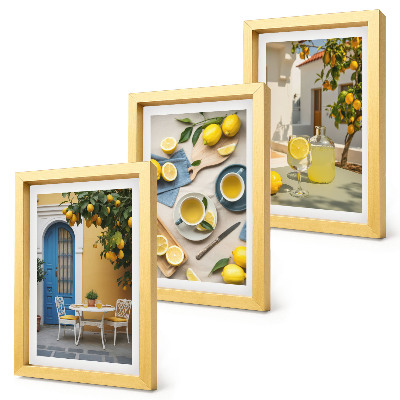 Tríptico enmarcado limones limonada puertas azules vistas de verano