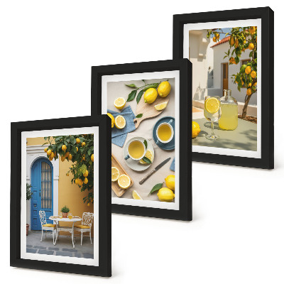 Tríptico enmarcado limones limonada puertas azules vistas de verano