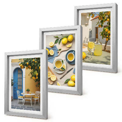 Tríptico enmarcado limones limonada puertas azules vistas de verano