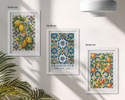 Juego de 3 cuadros decorativos Carteles con motivos cítricos y coloridos estampados abstractos