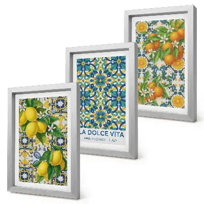 Tríptico de flores de limón y naranjas al estilo italiano enmarcado