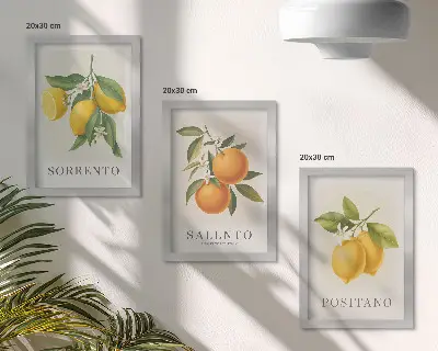 Tríptico enmarcado de limones y naranjas decoración con motivos de la costa amalfitana de Italia