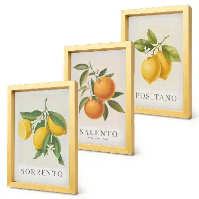 Tríptico enmarcado de limones y naranjas decoración con motivos de la costa amalfitana de Italia