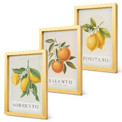 Tríptico enmarcado Limones y naranjas de la costa amalfitana de Italia.