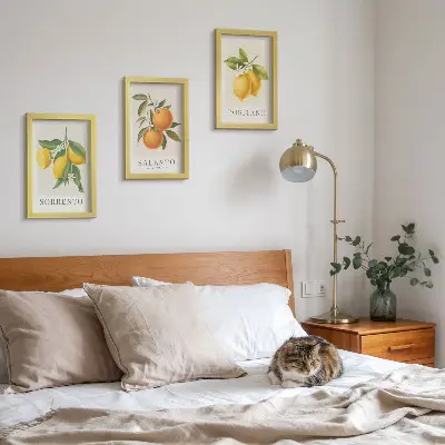 Tríptico enmarcado de limones y naranjas decoración con motivos de la costa amalfitana de Italia