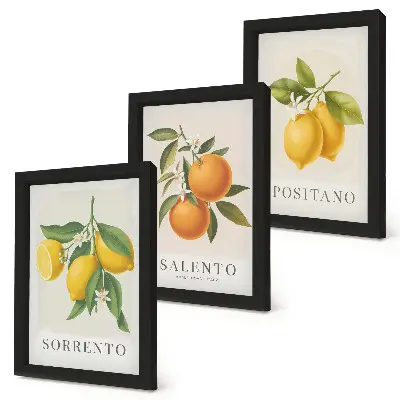 Tríptico enmarcado de limones y naranjas decoración con motivos de la costa amalfitana de Italia