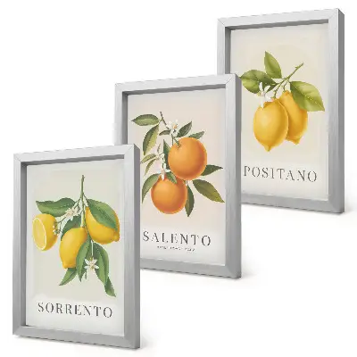 Tríptico enmarcado de limones y naranjas decoración con motivos de la costa amalfitana de Italia