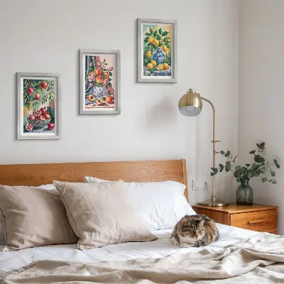 Juego de 3 cuadros decorativos con diseño de flores y frutas en jarrones