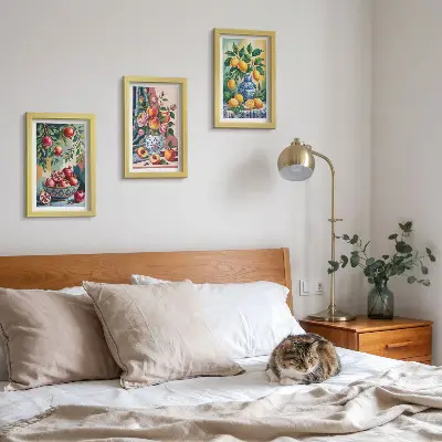 Juego de 3 cuadros decorativos con diseño de flores y frutas en jarrones