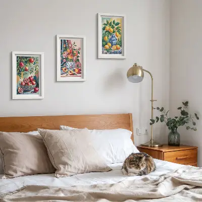 Juego de 3 cuadros decorativos con diseño de flores y frutas en jarrones