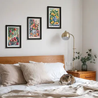 Juego de 3 cuadros decorativos con diseño de flores y frutas en jarrones