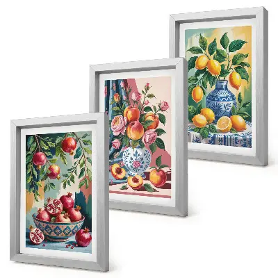 Juego de 3 cuadros decorativos con diseño de flores y frutas en jarrones