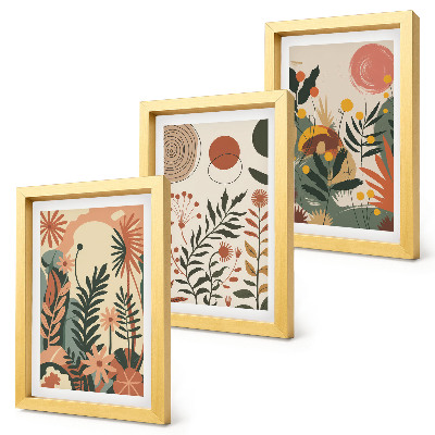 Tríptico enmarcado Diseños florales vintage en tonos pastel