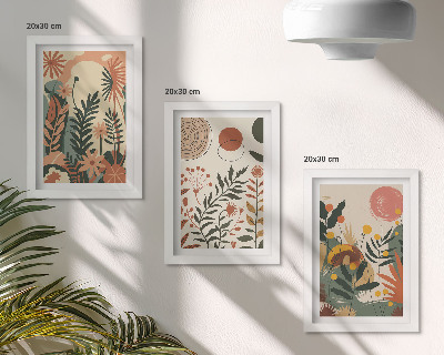 Tríptico enmarcado Diseños florales vintage en tonos pastel