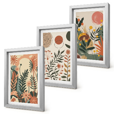 Tríptico enmarcado Diseños florales vintage en tonos pastel