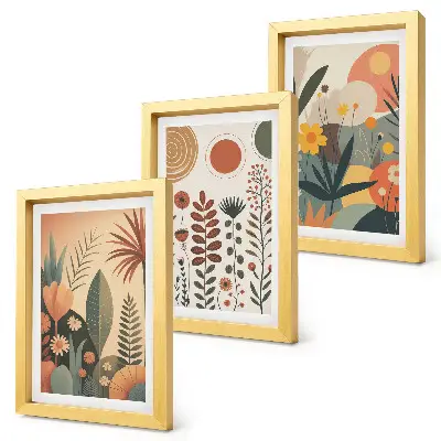 Juego de 3 cuadros decorativos con estampados bohemios de plantas en tonos cálidos y estilo natural