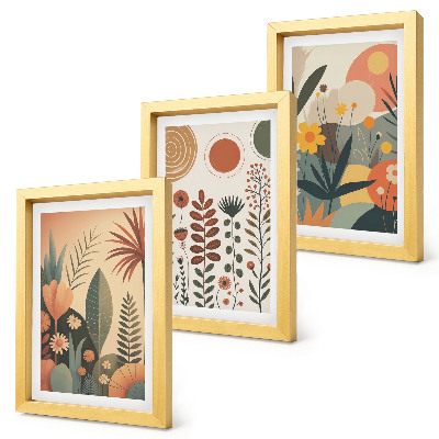 Juego de 3 cuadros decorativos Estampados bohemios de plantas en tonos cálidos con un toque natural.