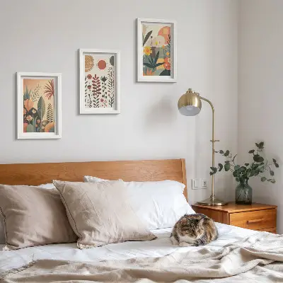 Juego de 3 cuadros decorativos con estampados bohemios de plantas en tonos cálidos y estilo natural
