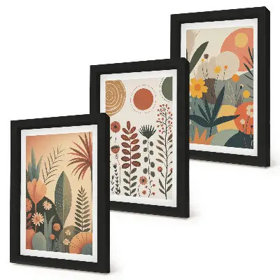 Juego de 3 cuadros decorativos con estampados bohemios de plantas en tonos cálidos y estilo natural