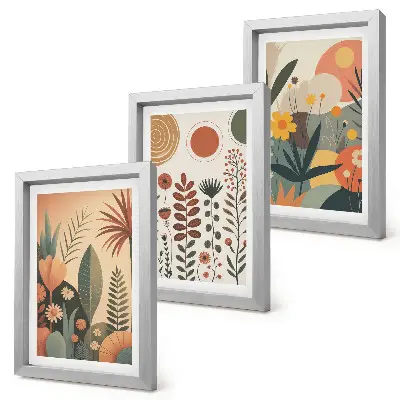 Juego de 3 cuadros decorativos con estampados bohemios de plantas en tonos cálidos y estilo natural