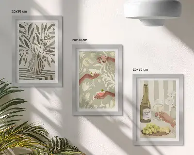Juego de 3 cuadros decorativos con diseño rústico de flores de olivo y cócteles