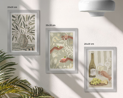 Juego de 3 cuadros decorativos Flores de olivo y cócteles rústicos