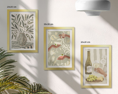 Juego de 3 cuadros decorativos Flores de olivo y cócteles rústicos