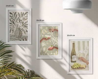 Juego de 3 cuadros decorativos Flores de olivo y cócteles rústicos