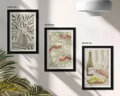 Juego de 3 cuadros decorativos con diseño rústico de flores de olivo y cócteles