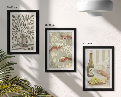 Juego de 3 cuadros decorativos Flores de olivo y cócteles rústicos