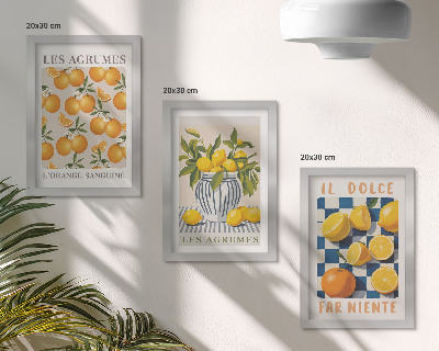 Tríptico enmarcado Fruta cítrica retro con detalles amarillos
