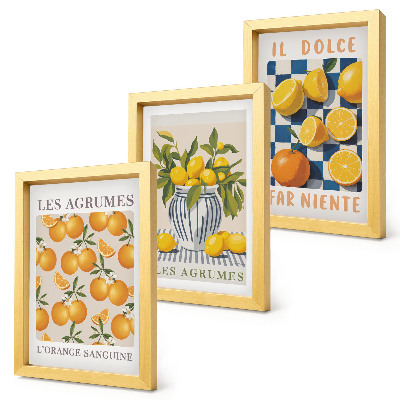 Tríptico enmarcado Fruta cítrica retro con detalles amarillos