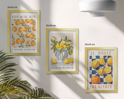 Tríptico enmarcado Fruta cítrica retro con detalles amarillos