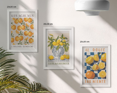 Tríptico enmarcado Fruta cítrica retro con detalles amarillos