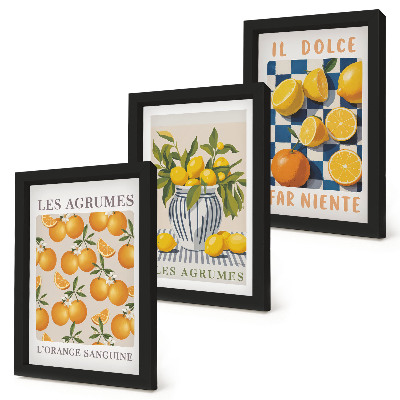 Tríptico enmarcado Fruta cítrica retro con detalles amarillos