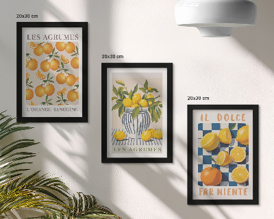 Tríptico enmarcado Fruta cítrica retro con detalles amarillos