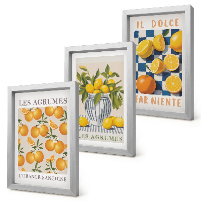 Tríptico enmarcado Fruta cítrica retro con detalles amarillos