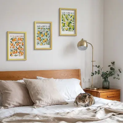 Juego de 3 cuadros decorativos con diseños de frutas cítricas en tonos pastel