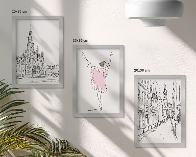 Tríptico enmarcado Imágenes elegantes de bailarinas y arquitectura.