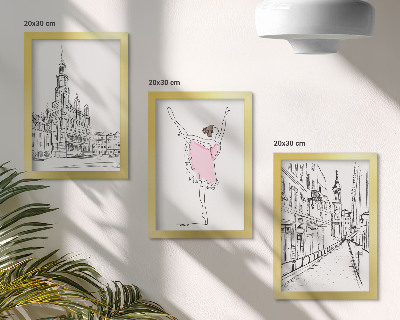 Tríptico enmarcado Imágenes elegantes de bailarinas y arquitectura.