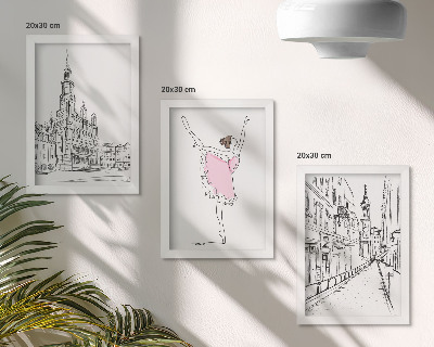 Tríptico enmarcado Imágenes elegantes de bailarinas y arquitectura.