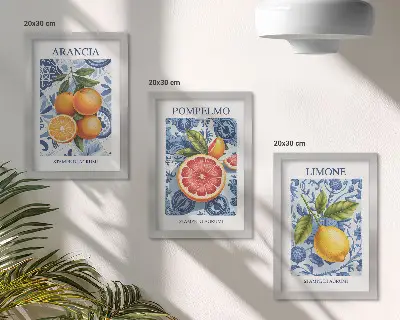 Juego de 3 cuadros decorativos con ilustraciones antiguas de cítricos