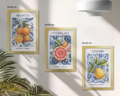 Juego de 3 cuadros decorativos con ilustraciones antiguas de cítricos