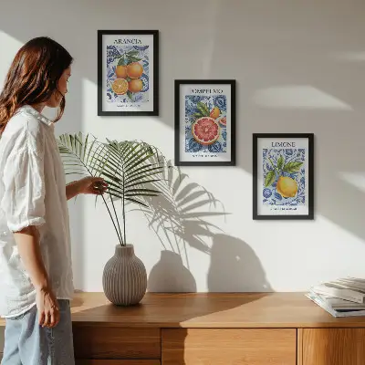 Juego de 3 cuadros decorativos con ilustraciones antiguas de cítricos