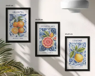 Juego de 3 cuadros decorativos con ilustraciones antiguas de cítricos
